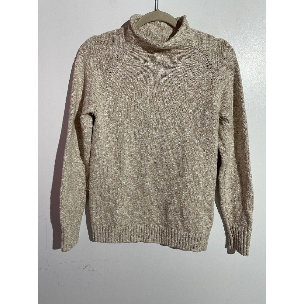 Vtg LL Bean Sweater Womens S Tan Roll Neck Thick Preppy Chunky Fisherman